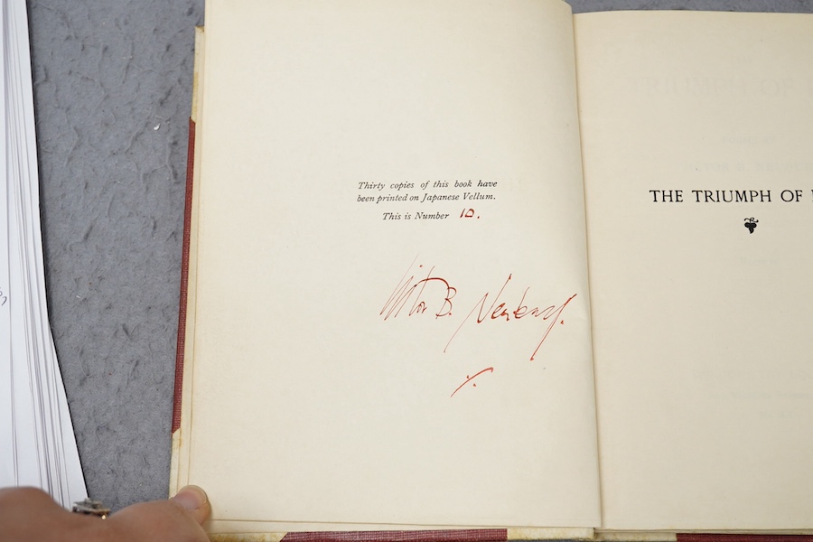 Neuberg, Victor, B. - The Triumph of Pan, London, The Equinox, 1910, 10 of 30 copies on Japanese vellum signed and numbered by the author, presentation inscription from the author to Edward Scott of Hove, 1911.